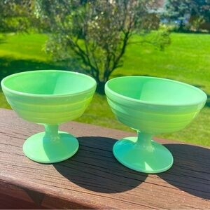 Vintage 1940s Hazel Atlas Sherbet Pedestal Bowl Green Lot Of 2 Near Perfect